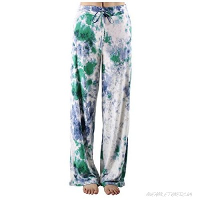 ZOOSIXX Women's Buttery Soft Pajama Pants | Floral Print Drawstring Casual Palazzo Lounge Pants Wide Leg | For All Seasons (B-sky Blue 2 X-Large)