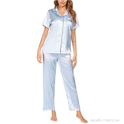 Avidlove Women Pajamas Set Silk Stain Short Sleeve Sleepwear Button Down 2 Piece PJ Set Printed Loungewear with Pants