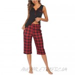 Ekouaer Womens Pajama Set Tank with Capri Pants Pjs Sleepwear Sets S-XXL