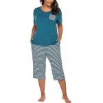 IN'VOLAND Womens Plus Size Pajama Set Capri Pants Striped Short Sleeve Pj Sets Sleepwear Set with Pockets