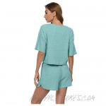 JINKESI Women's Waffle Knit Pajama Set Long/Short Sleeve Top and Shorts Lounge Sleepwear with Pockets