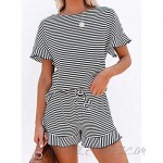 KIRUNDO 2021 Summer Women's Stripe Pajamas Sets Round Neck Short Sleeve Two Piece Pjs Loungewear Sleepwear Sets With Belt