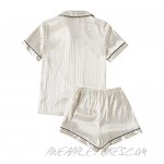 LYANER Women's Striped Silky Satin Pajamas Short Sleeve Top with Shorts Sleepwear PJ Set