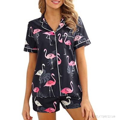 Pajamas Set Short Sleeve Sleepwear Womens Button Down Nightwear 2 Piece Soft Pj Lounge Sets S-XL