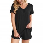 POKWAI Women's Pajamas Shorts Set Summer Short Sleeve Sleepwear Shirts Soft 2 Piece Pj Sets Nightwear S-3XL