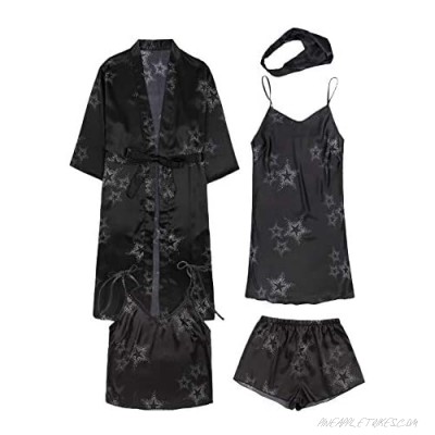 SOLY HUX Women's Sleepwear 4pcs Floral Print Satin Cami Pajama Set with Robe