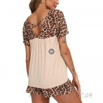 TIKTIK Womens Short Sleeve Pajama Leopard Splicing Short Sets Sleepwear Petite Plus Size S-4XL