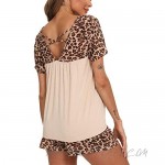 TIKTIK Women's Short Sleeve Pajama Leopard Splicing Short Sets Sleepwear Petite Plus Size S-4XL