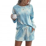 Womens Tie Dye Printed Pajamas Set Long Sleeve Shirt with Elastic Shorts Casual Wear Sleepwear Nightwear