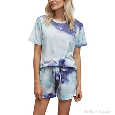 Womens Tie Dye Printed Short Lounge Set Short Sleeve Tops and Shorts 2 Piece Pajamas Set Sleepwear