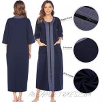 ADOME Women Zip Front Nightgown Robe Half Sleeve Full Length Duster Housecoat Loungewear with Pockets S-XXL