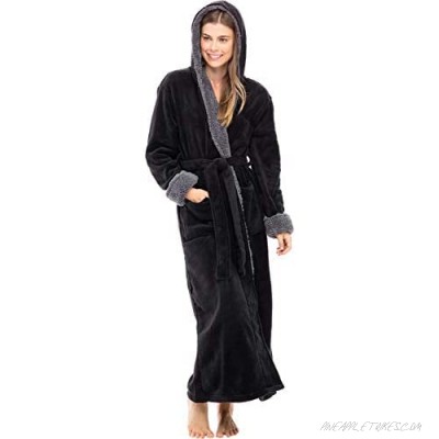 Alexander Del Rossa Women's Warm Fleece Robe with Hood Long Plush Sherpa Bathrobe