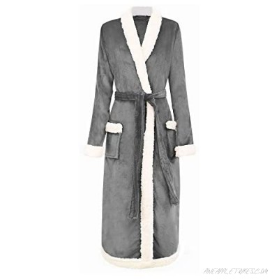 BURKLETT Luxury Sherpa Trim Fleece Long Bath Robe with Pocket
