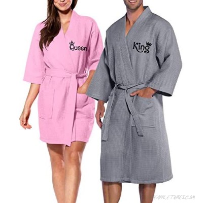 Cotton Waffle Robe His Hers Queen King Couple Spa Honeymoon Hotel Kimono Bathrobe