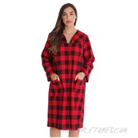 Dreamcrest Women’s Snap-Front House Coat Flannel Duster Robe with Pockets