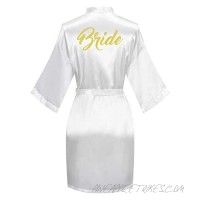 FADTOP Women's Kimono Robe Bride Bridesmaid Robes with Gold Glitter Sleepwear Getting Ready of Wedding
