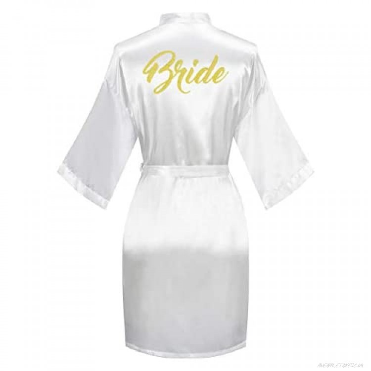 FADTOP Women's Kimono Robe Bride Bridesmaid Robes with Gold Glitter Sleepwear Getting Ready of Wedding