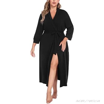 IN'VOLAND Womens Plus Size Kimono Robes Long Knit Bathrobe Lightweight Soft Sleepwear V Neck Ladies Loungewear