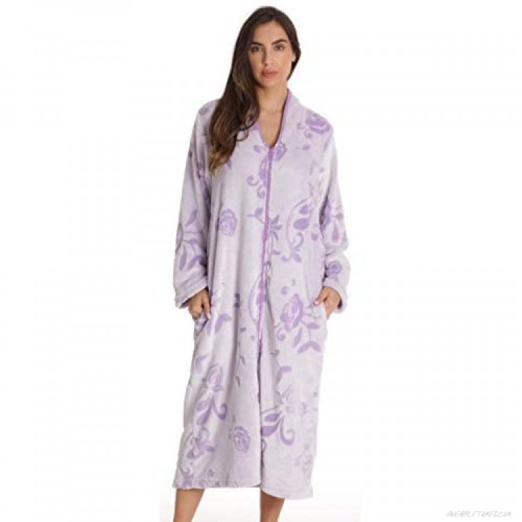 Just Love Floral Jaquard Plush Zipper Lounger Robe for Women with Pockets