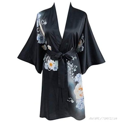 Ledamon Women's Kimono Short Robe - Classic Floral Bathrobe Nightgown