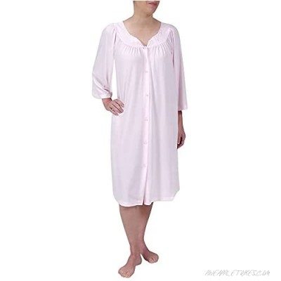Miss Elaine Robe - Women's Nylon Tricot Short Button Robe Side Pockets and 3/4 Sleeves