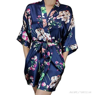 Ms Lovely Women's Floral Satin Bridesmaid Robe Short Kimono W/Pockets for Bridal Party