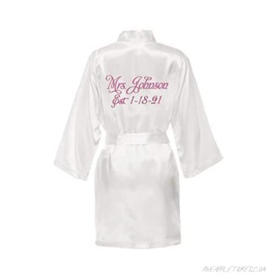 Personalized Mrs. Satin Bride Robe - Bridal White Robe for Wedding Day