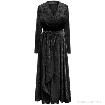 Plus Size Ice Velvet Robe Dressing Gown with Attached Belt