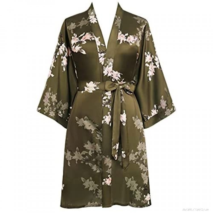 PRODESIGN Short Kimono Robe Satin Sleepwear Silky Kimono Nightgown Bathrobe Floral Kimono Cardigan Cover Up
