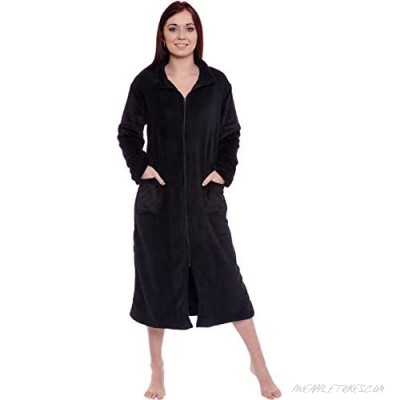 Silver Lilly Womens Full Length Zip Up Robe - Plush Fleece Long Zipper Housecoat