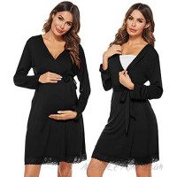 SWOMOG Women's Maternity Nursing Robe Pregnancy Hospital Breastfeeding Bathrobes 3 in 1 Labor Delivery Nightgowns