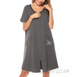 SWOMOG Women's Zip Up Housecoat Short Sleeve Robe Modal Nightgown Sleepwear with Pockets