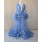 Tianzhihe Sexy Tulle Robe Long Illusion Maternity Photoshoot Bridal Lingerie Dressing Gown Nightgown