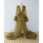 Tianzhihe Sexy Tulle Robe Long Illusion Maternity Photoshoot Bridal Lingerie Dressing Gown Nightgown