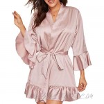 WADAYUYU Ruffle Satin Robe Belted Bridesmaid Robes Short Lightweight Nightgown Lingerie for Women