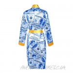 Women's Dollars Money Print Silky Robes Bridesmaid Wedding Party Long Kimono Style Satin Robe Sleepwear