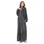 Womens Fleece Robe Plush Long Zip-Front Bathrobe with Pockets