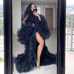 Women's Long Bridal Robes Tulle Lingerie Maternity Bathrobe Photoshoot Illusion Wedding Scarf Party Nightgown