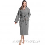 Womens Long Waffle Robe Cotton Spa Robe Kimono Bathrobe with Pockets