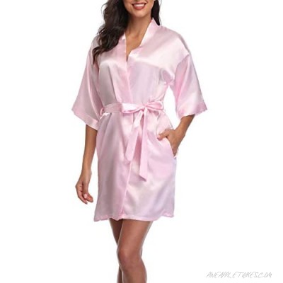 Womens Short Satin Kimono Robe Bride Bridesmaid Robes Silky Bathrobe Sleepwear for Wedding Bridal Party