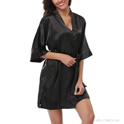 Womens Short Satin Pure Color Bathrobe Kimono Nightgown Silky Pajama Gown