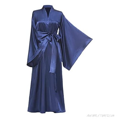 Women's Silk Kimono Robe Blue Silk Kimono Long Silk Robe Satin Kimono Robe Plus Size Robe Boudoir