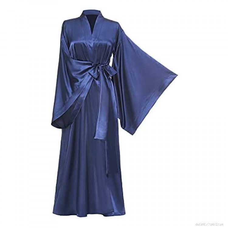 Women's Silk Kimono Robe Blue Silk Kimono Long Silk Robe Satin Kimono Robe Plus Size Robe Boudoir