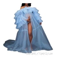 Women's Tulle Robe for Materinty Photoshoot Off-the-shoulder Long Sleeves Sweep/brush