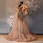 Women's Tulle Robe Sheer Night Gown for Maternity Photoshoot Tie Closure