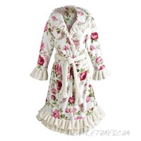 Womens Victorian Roses Plush Bath Robe - White With Ruffles - Large/Xl