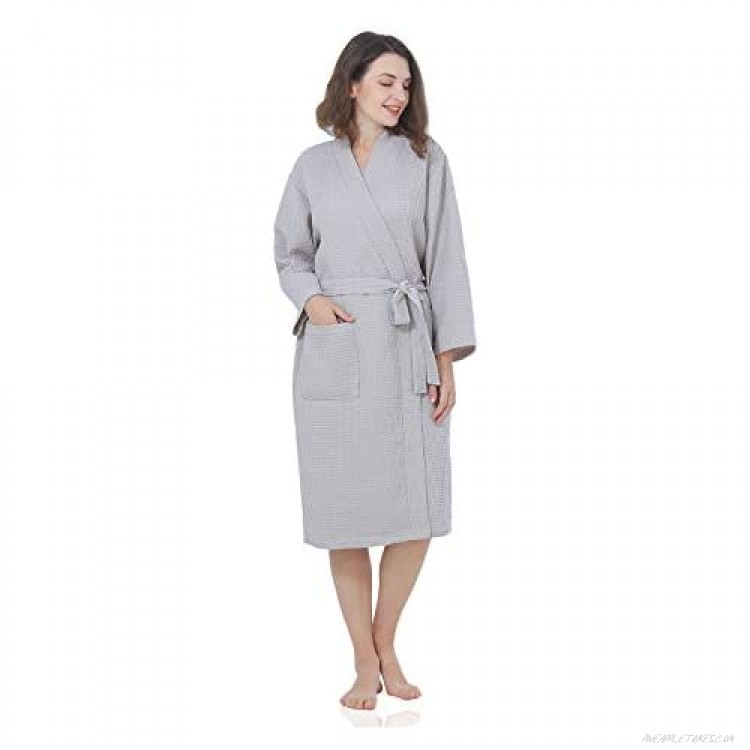 XING YE CHUAN Long Kimono Waffle Robe for Women Lightweight Knit Bathrobe Spa Bathrobe Hotel Nightgown