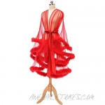 Yexinbridal Feather Robe Sexy Sheer Tulle Mesh Fur Bridal Illusion Boudoir Lingerie Bathrobe Nightgown