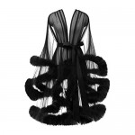 Yexinbridal Feather Robe Sexy Sheer Tulle Mesh Fur Bridal Illusion Boudoir Lingerie Bathrobe Nightgown