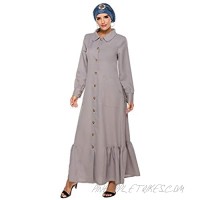 ZAJ Fashion Muslim Women Long Sleeve Shirt Dress Kimono Buttons Kaftan Ruffles Jilbab Arabic Robe Dubai Clothing 1pcs (Color : Grey Size : XX-Large)